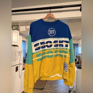 Women’s Colorblock Sweater - Blue, Green, Yellow